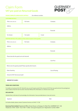 VAT Refund Claim Form