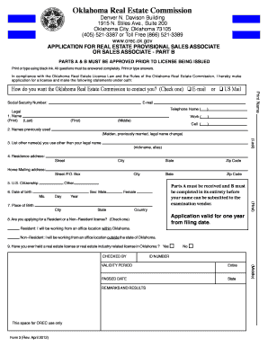 Oklahoma Real Estate Provisional Sales Associate Application