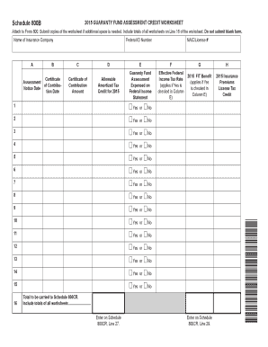 Schedule 800B 2015 Guaranty Fund Assessment Credit Worksheet