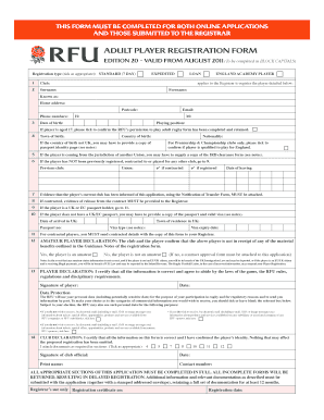 Adult Player Registration Form
