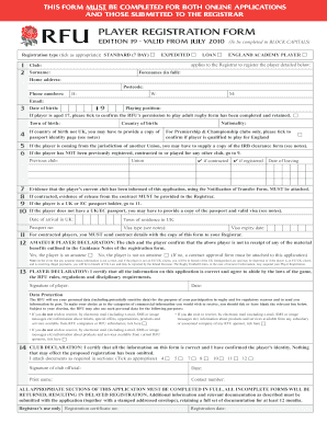Rugby Football Union Player Registration Form