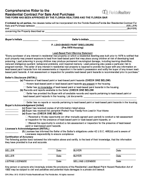 Comprehensive Rider to Florida Residential Contract