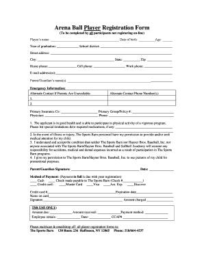 Arena Ball Player Registration Form