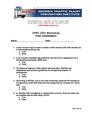 Child Passenger Safety Workshop Post-Assessment