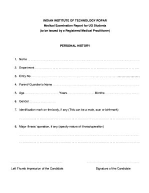Medical Examination Report for UG Students