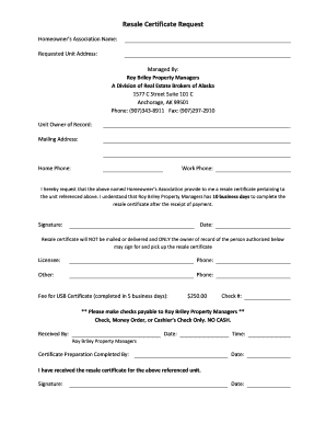 Resale Certificate Request Form