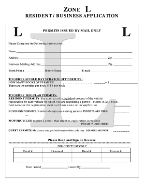 Zone L Resident Business Parking Permit Application