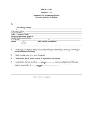 Intimation of Loss or Destruction of Driving Licence and Application for Duplicate