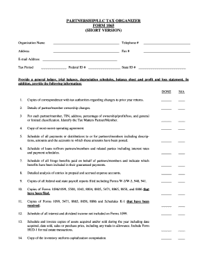 Partnership LLC Tax Organizer Form 1065