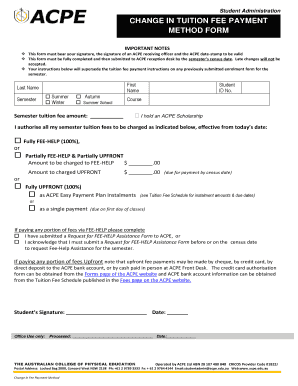 Change in Tuition Fee Payment Method Form