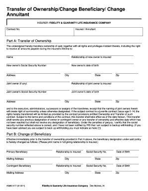 Transfer of Ownership/Change Beneficiary Form