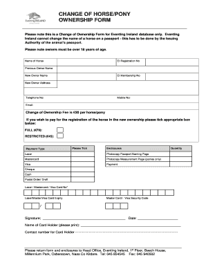 CHANGE OF HORSEPONY OWNERSHIP FORM -