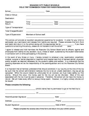 Roanoke City Public Schools Field Trip Permission Form