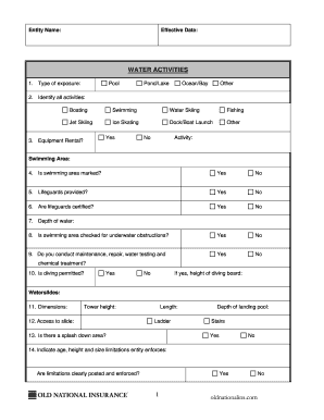 Water Activities Waiver Form