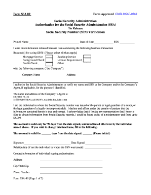 SSA 89 Form - SSN Verification Authorization