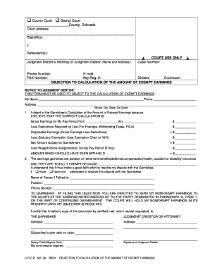 Objection to Calculation of Exempt Earnings
