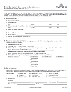 Dental Entity Professional Liability Insurance Application