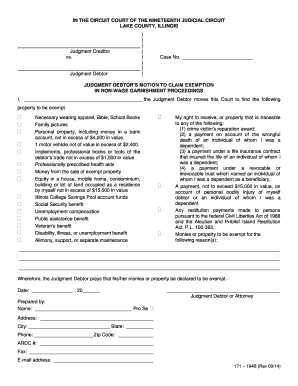 Judgment Debtor's Motion to Claim Exemption