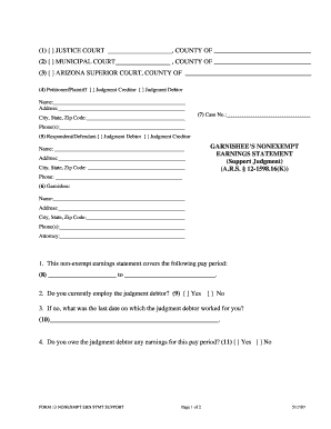 Arizona Garnishee Non-Exempt Earnings Statement