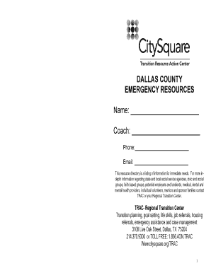 DALLAS COUNTY EMERGENCY RESOURCES Name Coach - CitySquare