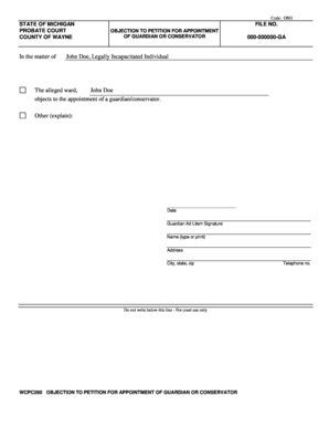 Objection to Petition for Appointment of Guardian or Conservator