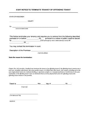 5 Day Notice to Terminate Tenancy of Offending Tenant