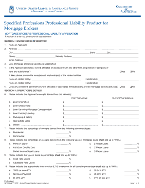Mortgage Brokers Professional Liability Application