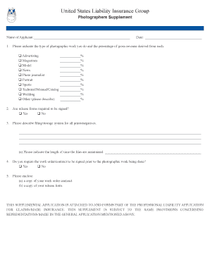 Photographer Liability Insurance Application