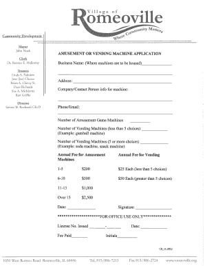 Romeoville Amusement Vending Machine Application