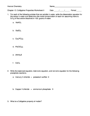 Honors Chemistry Worksheet