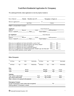 Trademark Residential Application for Occupancy