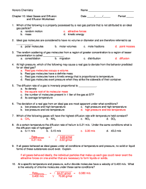 Honors Chemistry Worksheet