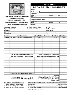 Draftsman Brewing Company Order Form