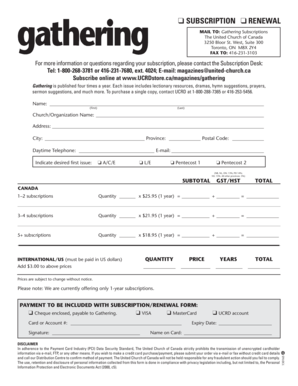 Gathering Magazine Subscription Form