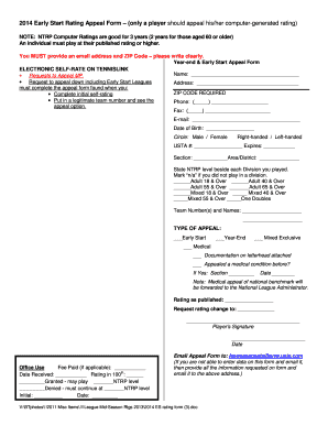 USTA Early Start Rating Appeal Form