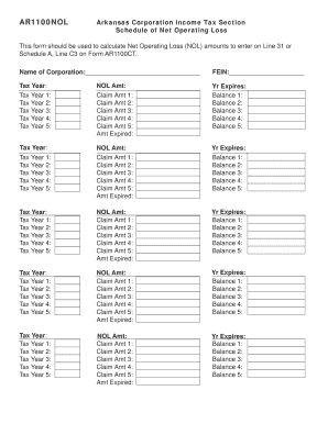 Arkansas Corporation Net Operating Loss Form