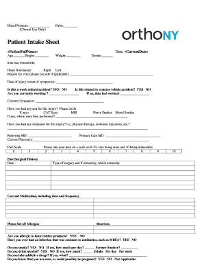 Patient Intake Sheet