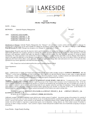 Florida Single Family Dwelling Lease Agreement