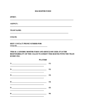 2016 Sports Roster Form