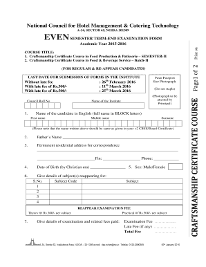 NCHMCT Term-End Examination Form