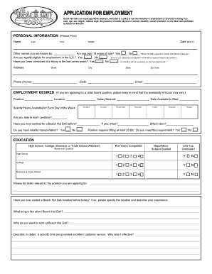 Beach Hut Deli Employment Application
