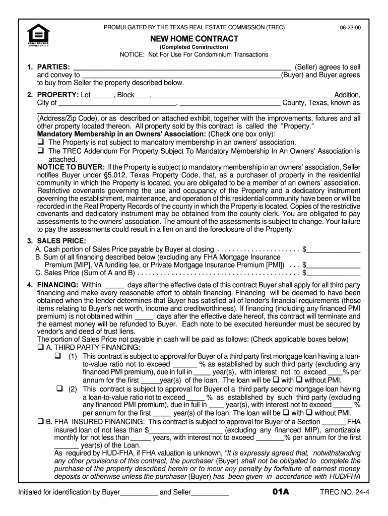 Fillable Online PROMULGATED BY THE TEXAS REAL ESTATE COMMISSION (TREC