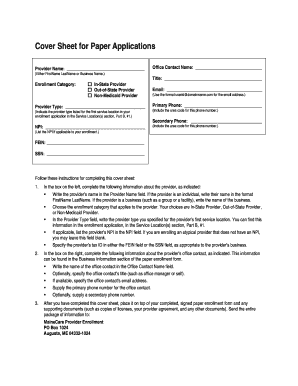MaineCare Provider Enrollment Cover Sheet
