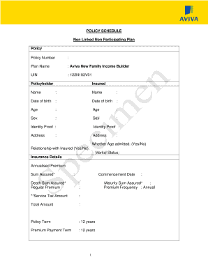 Aviva New Family Income Builder Policy Schedule