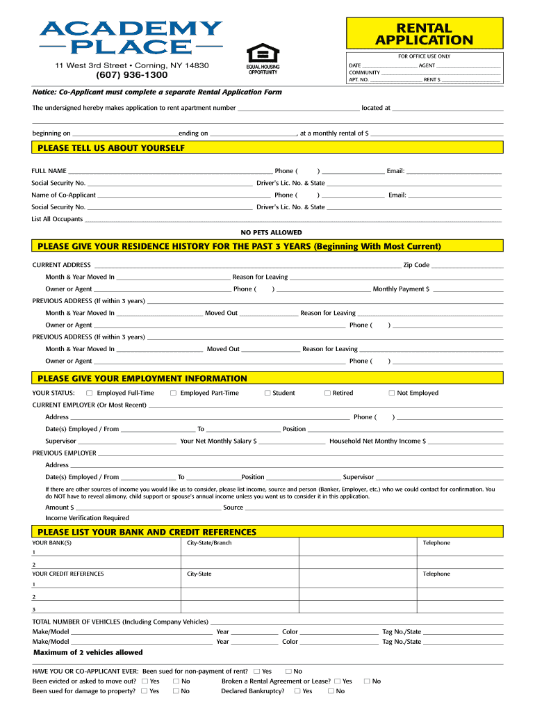 Fillable Online BRental Applicationb Academy Place Apartments in