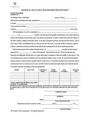 Fillable Online waiver of lien to date and contractors affidavit state ...
