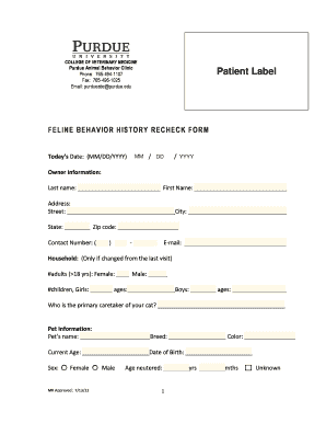 Feline Behavior History Recheck Form