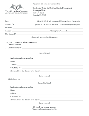 Florida Child and Family Development Donation Form