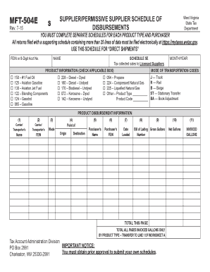 West Virginia Supplier Permissive Schedule of Disbursements