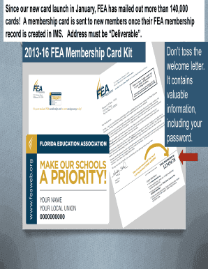 Board of directors welcome letter - 2013-16 FEA Membership Card Kit Dont toss the welcome - feaweb